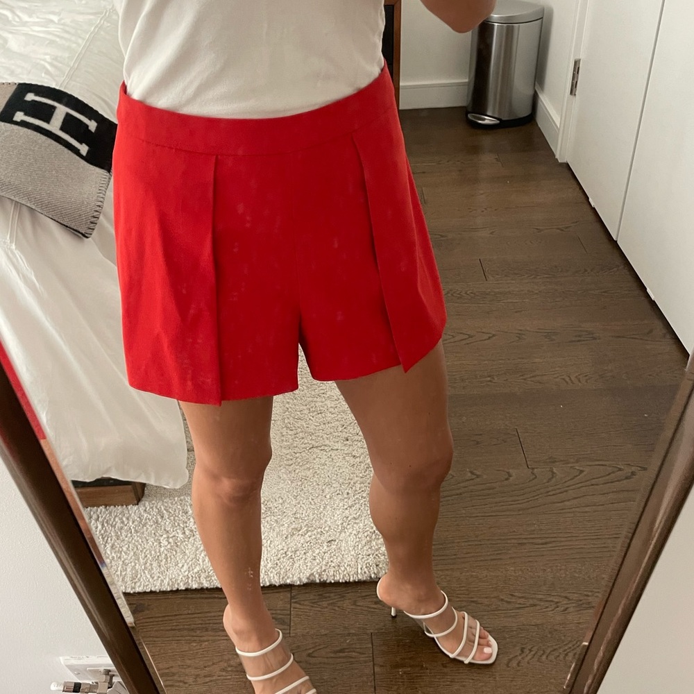 Alice & Olivia Red Pleated Shorts